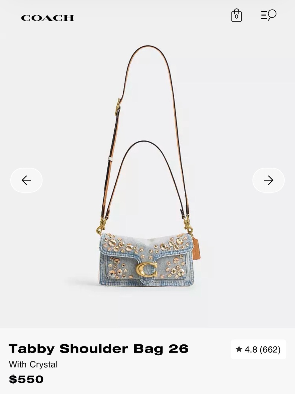 Coach Tabby Shoulder Bag 26 in Light Blue Denim with Gold Accents - Picture 2 of 8
